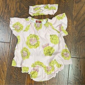 Milkbarn Soft Floral Baby Girl Bloomer Set w/ matching headband Size 3-6 Months